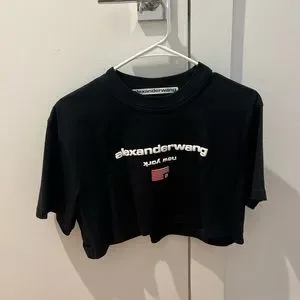 トップス ANDWANG signature cropped t-shirt Alexander Wang Embroidery USA Flag Puff Logo Cropped Tee